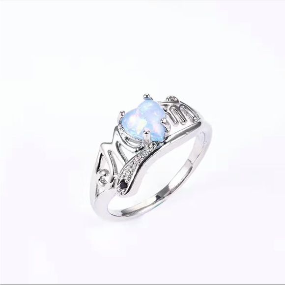 New 925 Silver MOM Delicate Opal Heart With MOM Letter Sweet Finger Ring - Picture 2 of 7